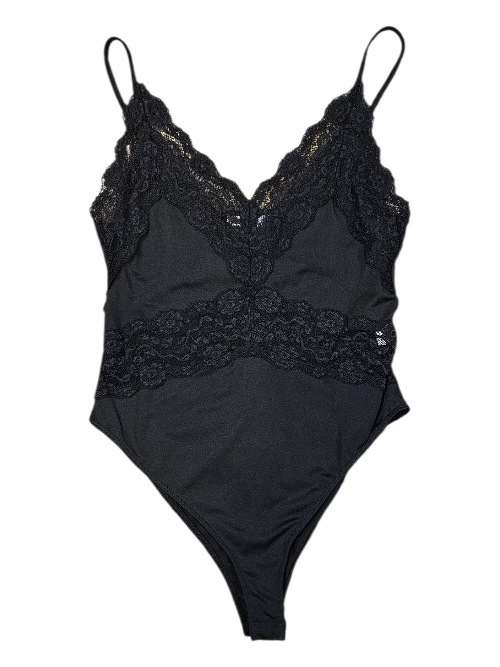 Zara Black Lace Trim Bodysuit Medium Sheer Lace Y2K Goth Coquette